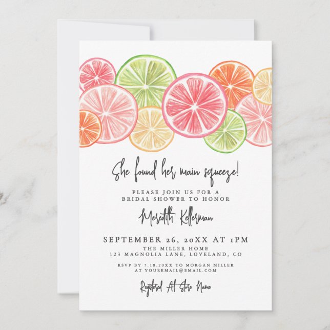 Convite Elegant Main Squeeze Citrus Bridal Shower (Frente)