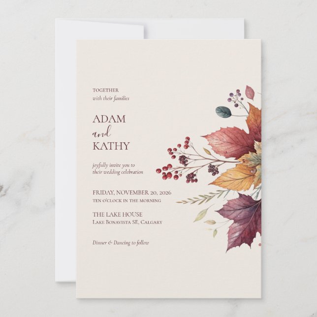 Convite Elegant Maple Leaf Fall Wedding Invitation (Frente)