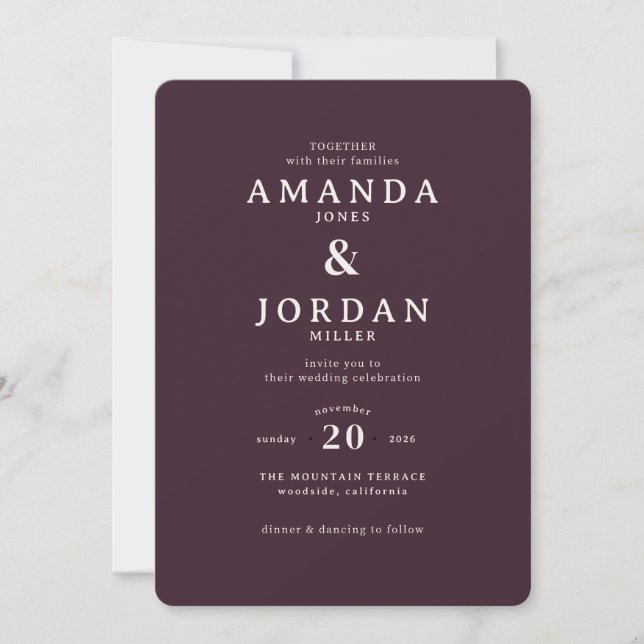 Convite Elegant Maroon Calligraphy Wedding Invitation (Frente)