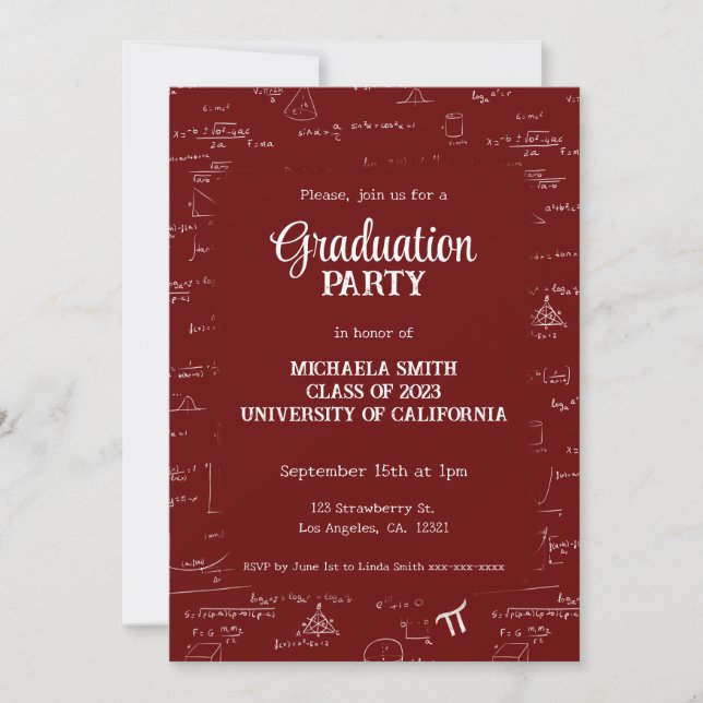 Convite Elegant Maroon Hand-Lettering Math Graduation (Frente)