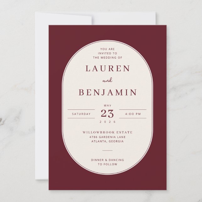 Convite Elegant Maroon Serif Wedding Invitation (Frente)