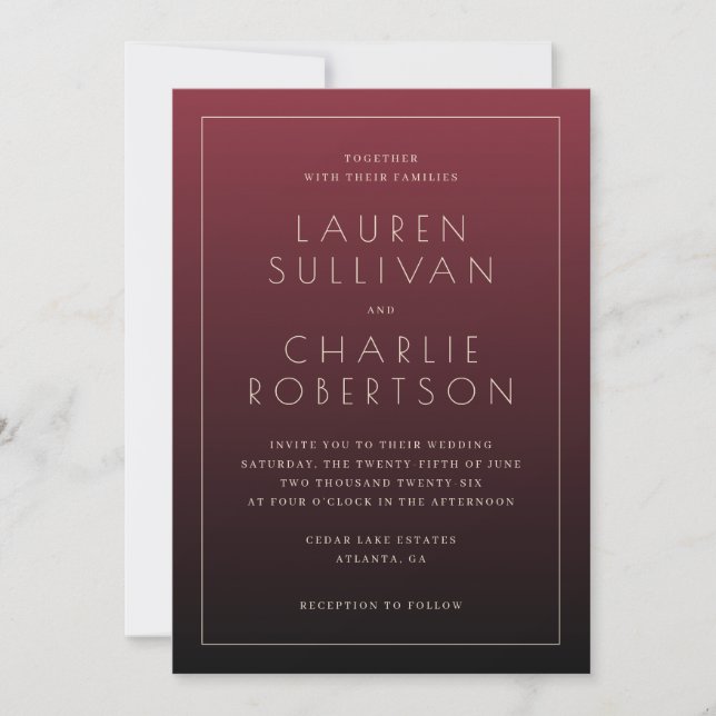 Convite Elegant Maroon Wedding Invitation (Frente)