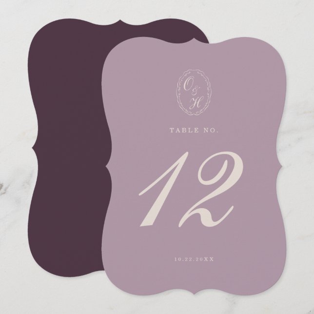 Convite Elegant Mauve Plum Die Cut Table Number (Frente/Verso)