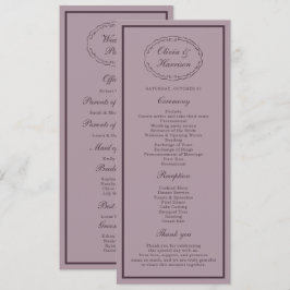 Convite Elegant Mauve Plum Wedding Program Card