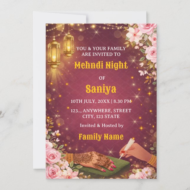 Convite Elegant Mehndi Night Ceremony Invitation (Frente)