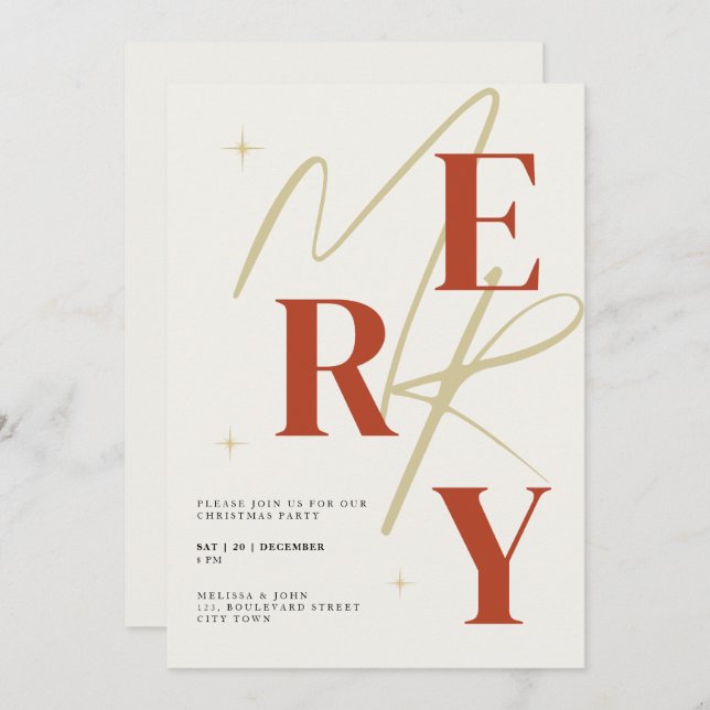 Convite Elegant Merry Christmas Invitation Typography (Frente/Verso)