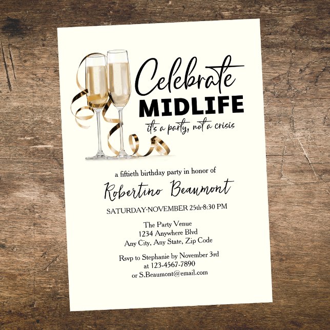 Convite Elegant Midlife Celebration Glasses 50th Birthday (Criador carregado)