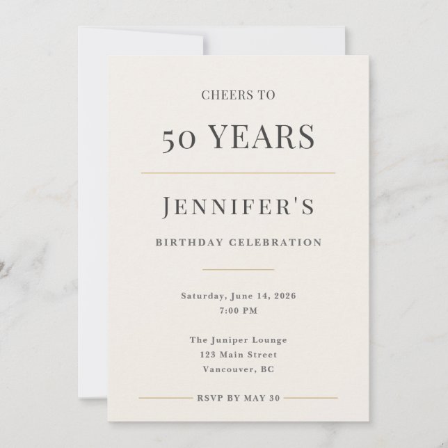 Convite Elegant Minimal 50th Birthday Celebration (Frente)