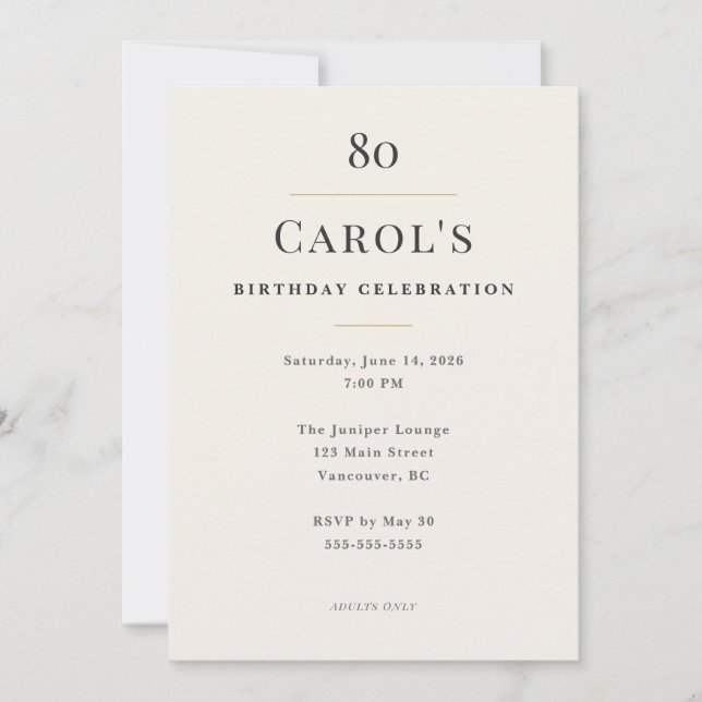 Convite Elegant Minimal 80th Birthday Celebration (Frente)