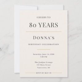 Convite Elegant Minimal 80th Birthday Celebration