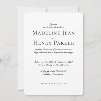 Convite Elegant Minimal Black White Photo Wedding