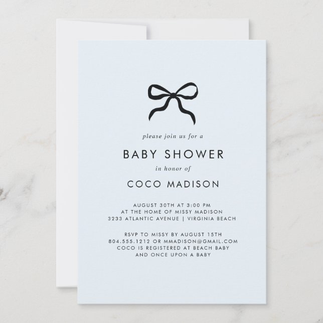 Convite Elegant Minimal Bow Boy Baby Shower Invitation (Frente)