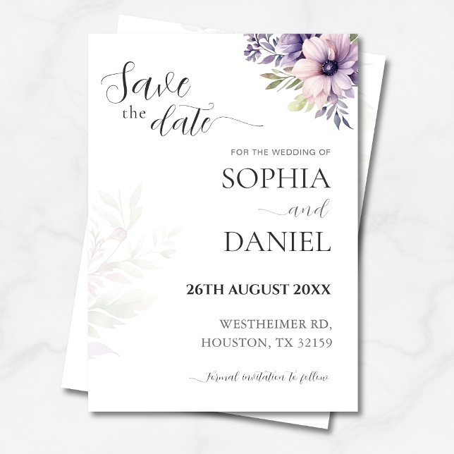 Convite Elegant Minimal Floral Save the Date Card  (Criador carregado)