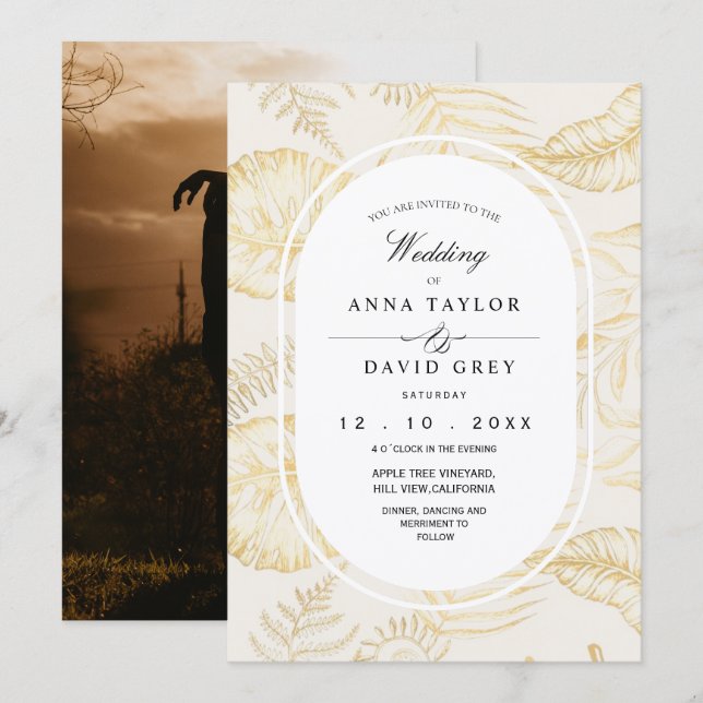 Convite Elegant Minimal Ivory Flora Wedding  (Frente/Verso)
