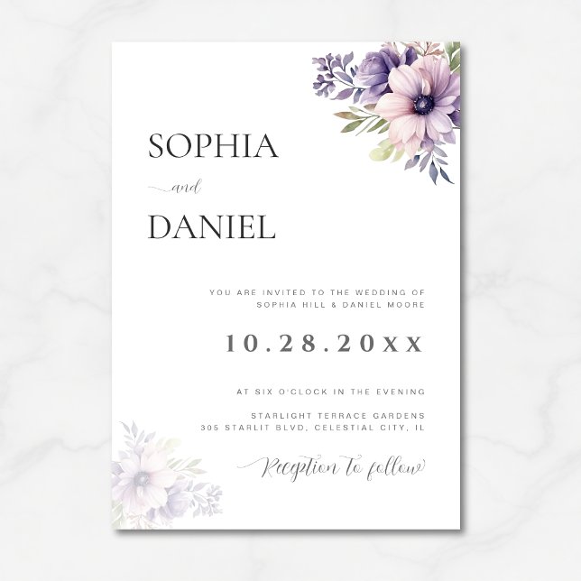 Convite Elegant Minimal Lavender Floral Wedding Invitation (Criador carregado)