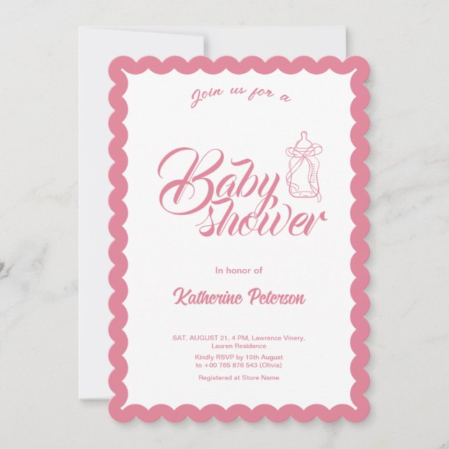 Convite Elegant Minimal Scalloped Baby Shower Invitation (Frente)