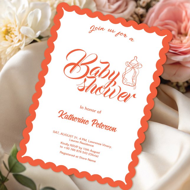 Convite Elegant Minimal Scalloped Baby Shower Invitation (Criador carregado)