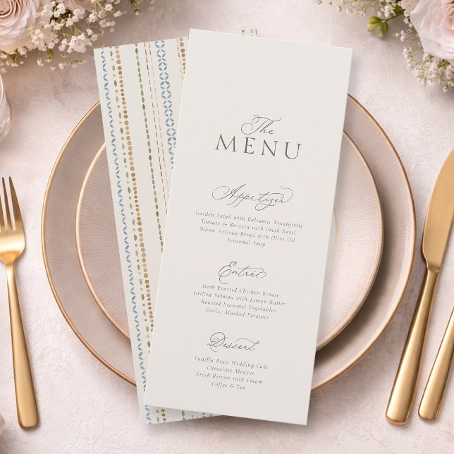 Convite Elegant Minimal Wedding Menu Card with Pattern (Criador carregado)