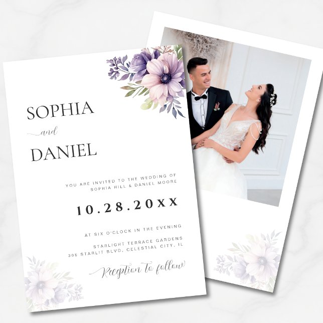 Convite Elegant Minimal White Floral Wedding Invitation  (Criador carregado)