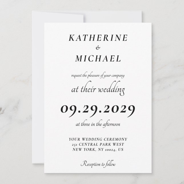 Convite Elegant Minimal White Wedding Invitations (Frente)