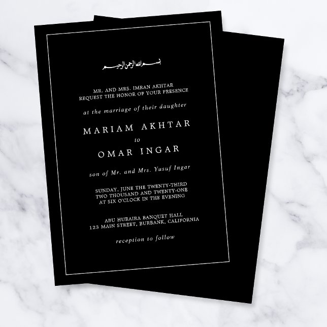 Convite Elegant Minimalist Black and White Islamic Wedding (Criador carregado)