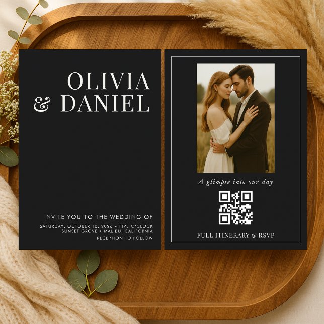 Convite Elegant Minimalist Black Photo Wedding (Criador carregado)