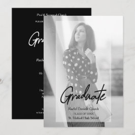 Convite Elegant Minimalist Black & White Photo Graduation