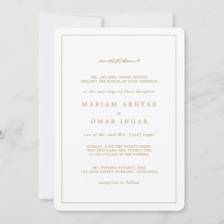 Convite Elegant Minimalist Border Gold Islamic Wedding