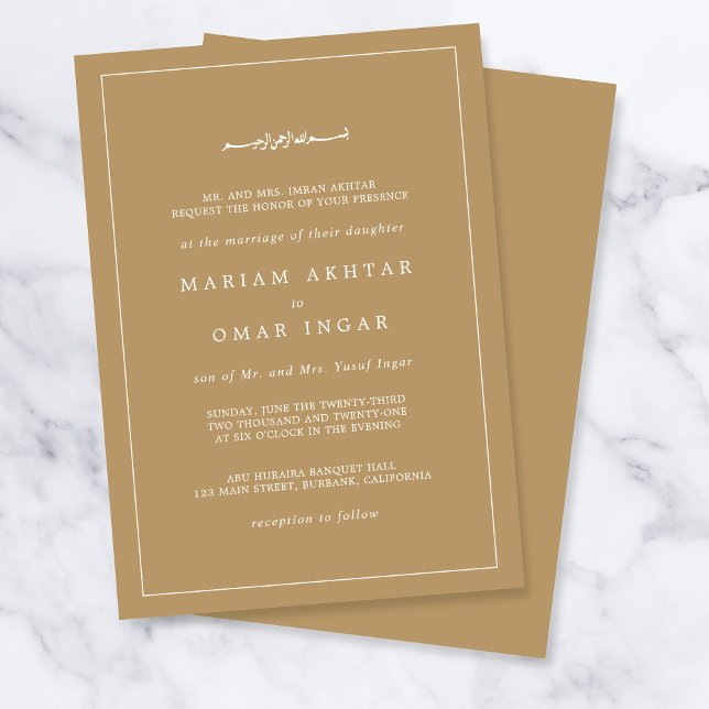 Convite Elegant Minimalist Border Gold Muslim Wedding (Criador carregado)