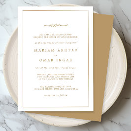 Convite Elegant Minimalist Border Gold Muslim Wedding