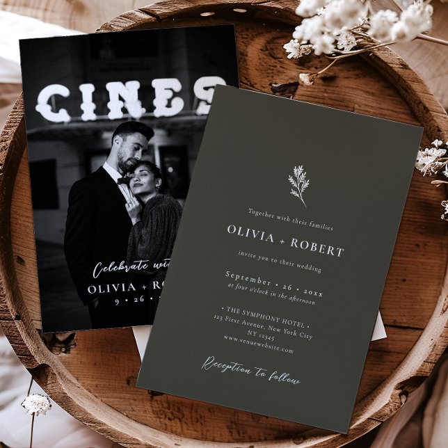 Convite Elegant Minimalist Botanical Photo Wedding (Criador carregado)