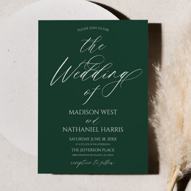 Convite Elegant Minimalist Emerald Green Wedding (Criador carregado)