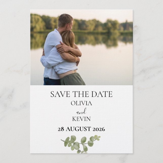 Convite Elegant Minimalist Eucalyptus Save the Date (Frente)