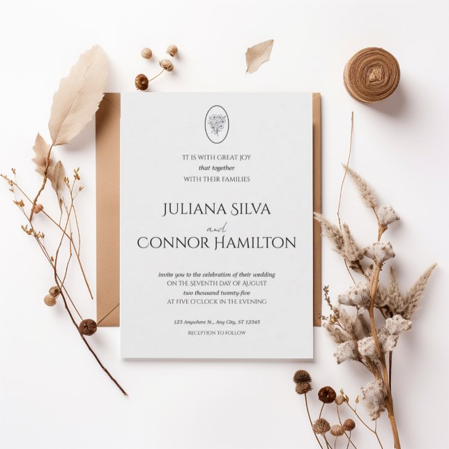 Convite Elegant Minimalist Floral Crest Wedding Invitation (Criador carregado)