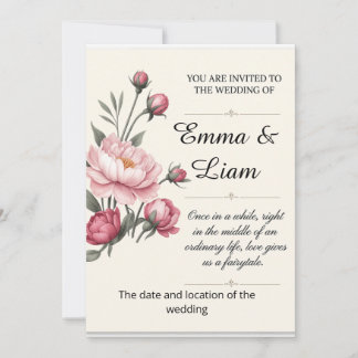 Convite Elegant Minimalist Floral Wedding Invitation