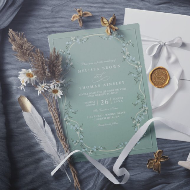 Convite Elegant Minimalist Garden Floral QR Code Wedding (Criador carregado)