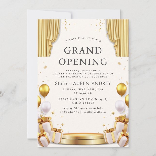 Convite Elegant Minimalist Grand Opening Invitation (Frente)