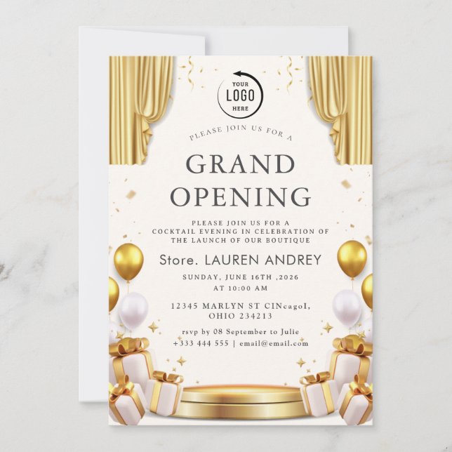 Convite Elegant Minimalist Grand Opening Invitation (Frente)