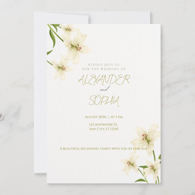 CONVITE ELEGANT MINIMALIST LILY WEDDING INVITATION  (Frente)