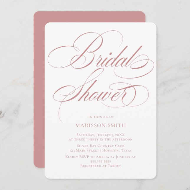 Convite Elegant Minimalist modern Bridal Shower  (Frente/Verso)