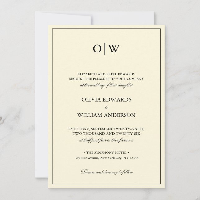 Convite Elegant Minimalist Monogram Wedding (Frente)