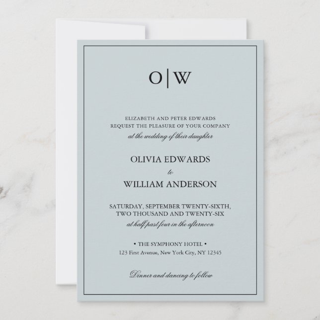 Convite Elegant Minimalist Monogram Wedding (Frente)