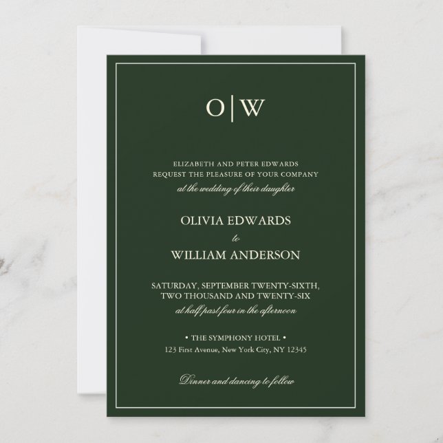 Convite Elegant Minimalist Monogram Wedding (Frente)
