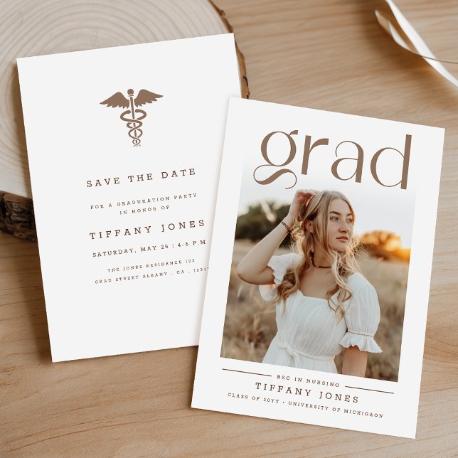 Convite Elegant Minimalist Nursing Graduation Party Photo (Criador carregado)