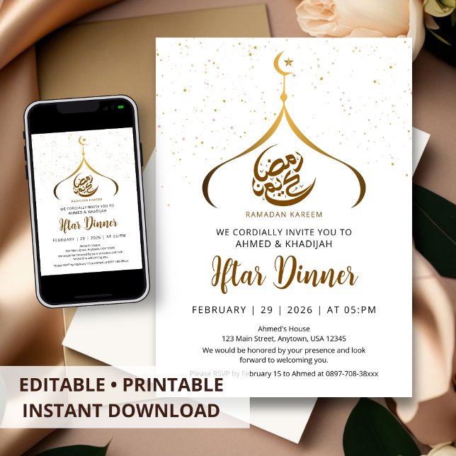 Convite Elegant Minimalist Ramadan Iftar Dinner Invitation (Criador carregado)
