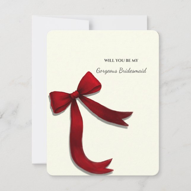Convite Elegant Minimalist Red Bow Bridesmaid Proposal (Frente)