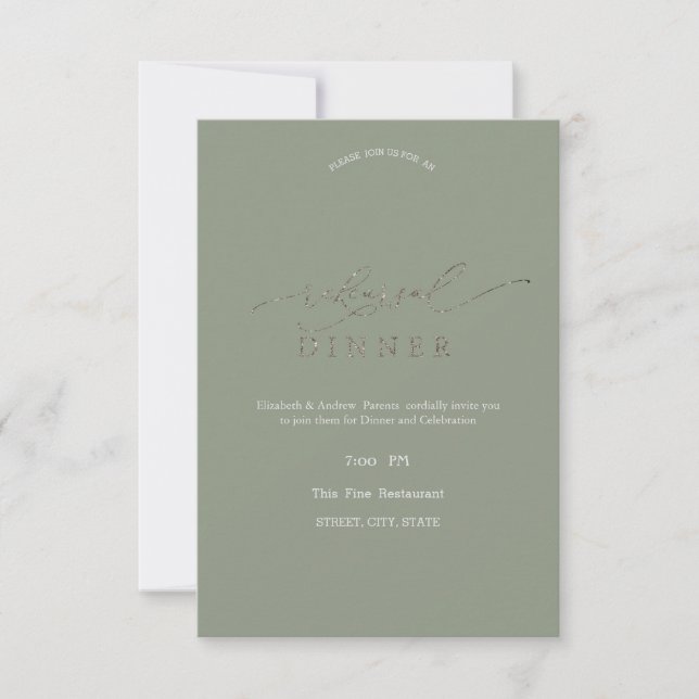Convite Elegant Minimalist Sage Green Rehearsal Dinner   (Frente)