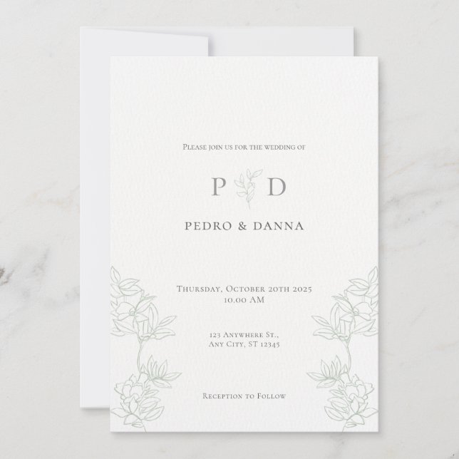 Convite Elegant Minimalist Wedding Invitation (Frente)