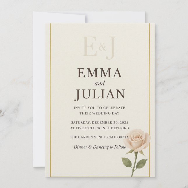 Convite Elegant Minimalist Wedding Invitation  (Frente)