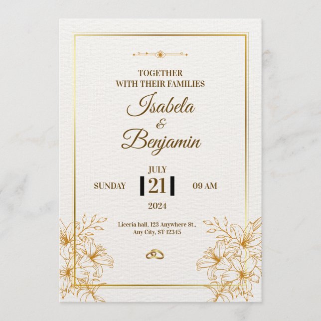 Convite Elegant Minimalist Wedding Invitation | Classic Bl (Frente)